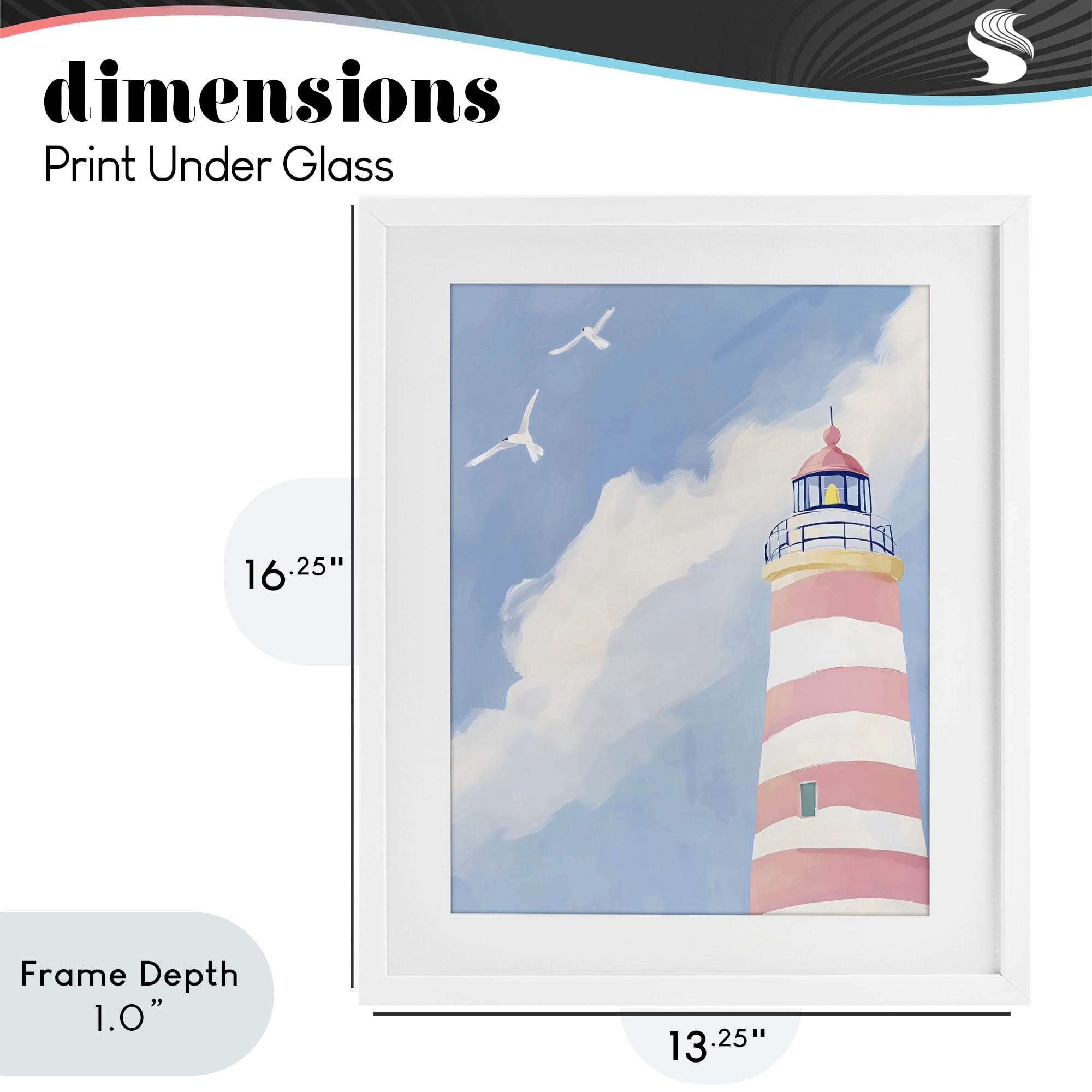 Stupell Industries Striped Lighthouse with Seagulls White Framed Print Under Glass, design by The Prints Vibe
