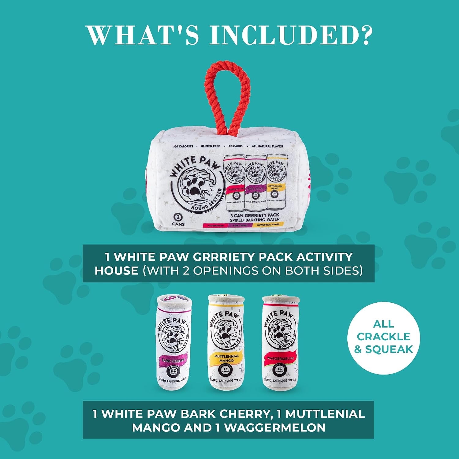 Haute Diggity Dog White Paw Grrriety Pack Activity House, Plush Dog Toys with Squeaker, Machine-Washable, for All Breeds, One Size