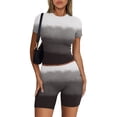 thumbnail image 4 of Women's Lounge 2 Piece Set Summer Yoga Workout Outfits Stretch Trendy Short Sleeve Tops Biker Shorts Leggings Dark Gray, S, 4 of 4