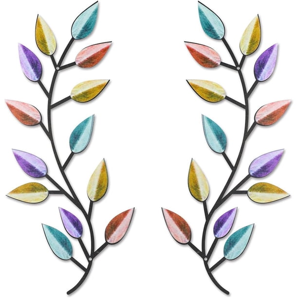 2 uds decoración de pared Metal hoja de árbol entrada estilo moderno vid rama de olivo arte de pared
