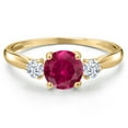 thumbnail image 3 of Gem Stone King 10K Yellow Gold Red Created Ruby and White Zirconia 3-Stone Ring for Women | 1.22 Cttw | Round 6MM | Gemstone July Birthstone | Size 6, 3 of 6