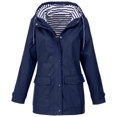 thumbnail image 2 of Joernso Women Solid Color Stripe Outdoor Windproof Waterproof Hooded Raincoat Rain Jacket, 2 of 8
