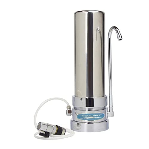 Fluoride Removal | Smart Single Cartridge Countertop Water Filter System | Stainless Steel | Crystal Quest