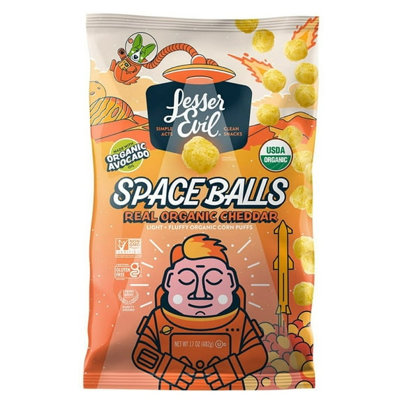 Lesser Evil Organic Cheddar Spaceballs, 17 Ounce
