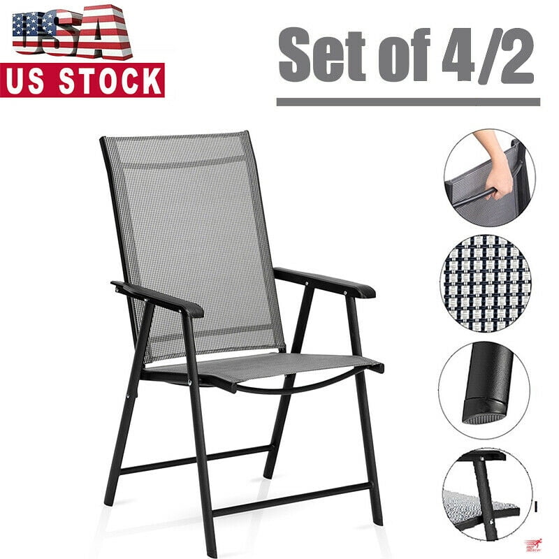 Set Of 4 Folding Sling Chairs with Armrest Textiliene Outdoor Patio Furniture US 