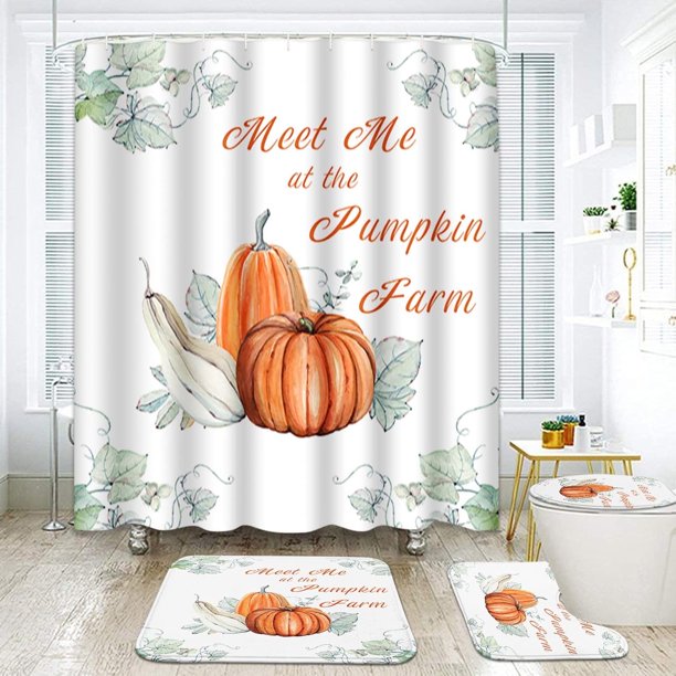Juego de baño de calabaza de Halloween con cortina de ducha y accesorios de alfombras, juego de cortina de ducha espeluznante de bosque de mesa aterradora, cortina de ducha de bosque espeluznante