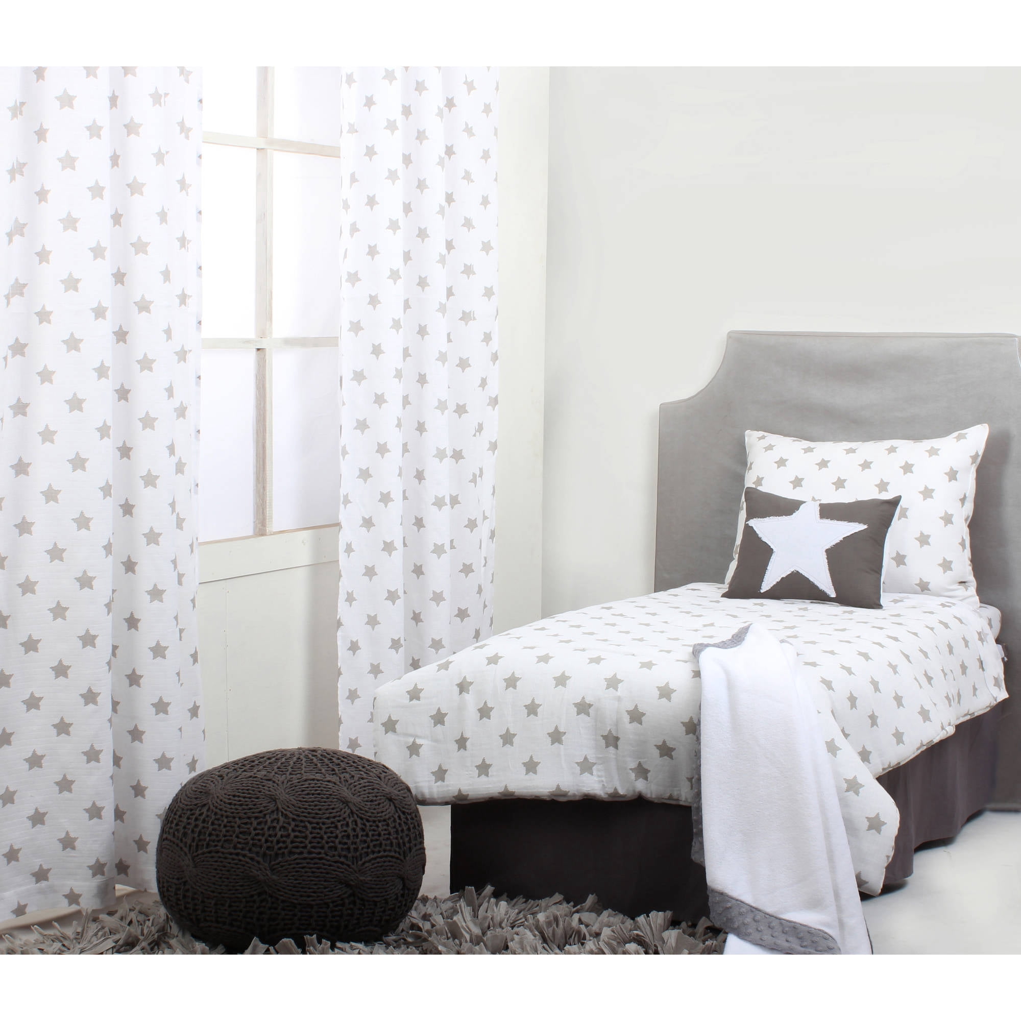 Bacati - Stars 100% Cotton breathable Muslin 3-Piece Toddler Bedding Sheet Set, Grey