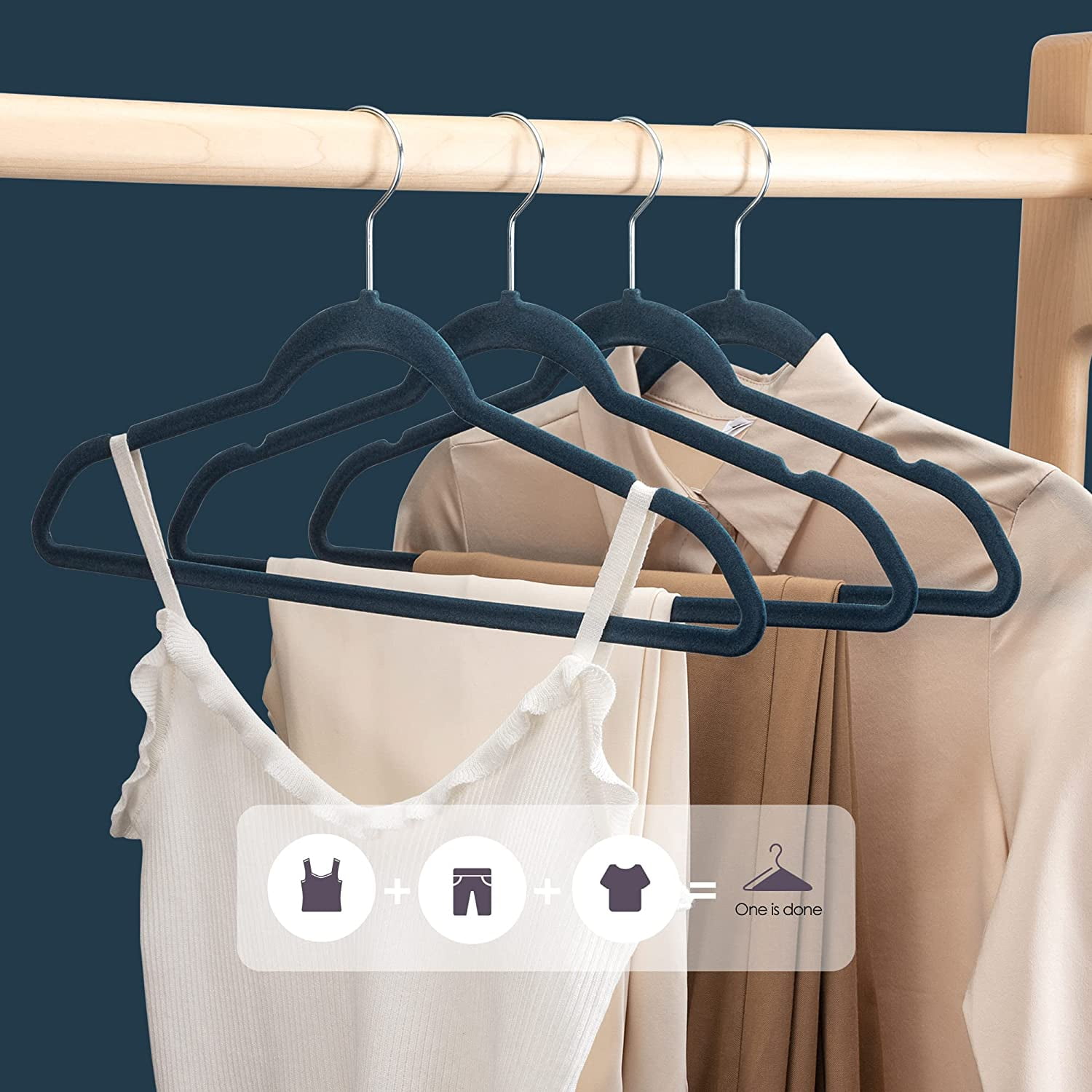 Jersow Velvet Hangers, 60 Pack Non Slip Felt Hangers Space Saving Clothes Hanger, Velvet Hanger Heavy Duty Adult Hanger for Coats and Suits (Taupe)