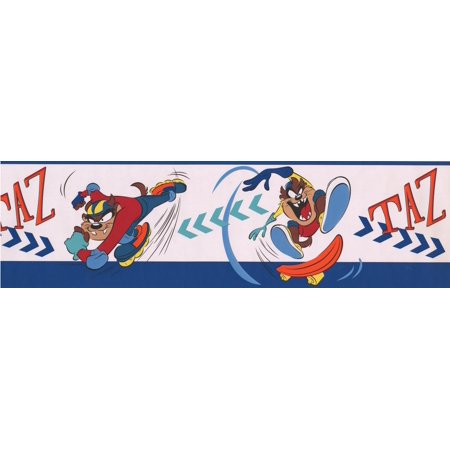 Taz On Skateboard And Rollerblades Looney Tunes Disney Cartoon Wallpaper Border Red Blue White Kids Baby Room Roll 30 X 7 Walmart Canada