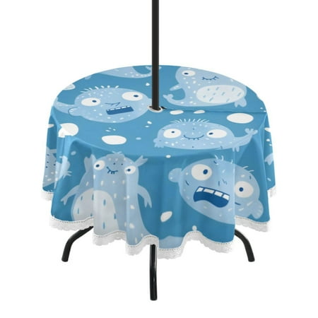 

Round Tablecloth 60*60 Inches Round Tablecloth Outdoor Style Tablecloth With Umbrella Holes Tablecloth Outdoor Suitable For Kitchens and Dining Rooms Blue Monster