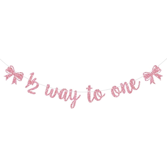 Bow 1/2 Way to One Banner, Girls 6 Months Birthday Decorations, Half Birthday Banner, Bowknot Themed Baby Shower Half Bday Party Decorations Pink Glitter