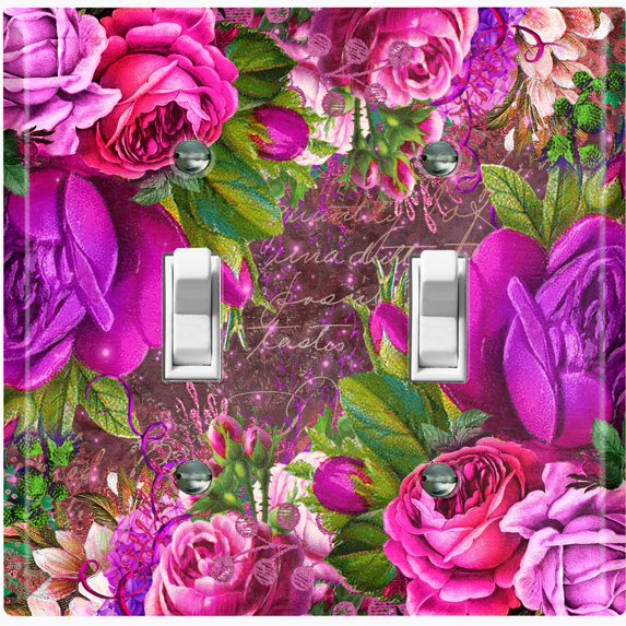 Metal Light Switch Plate Cover Elegant Purple Floral Nature Scripture Damask FLW087