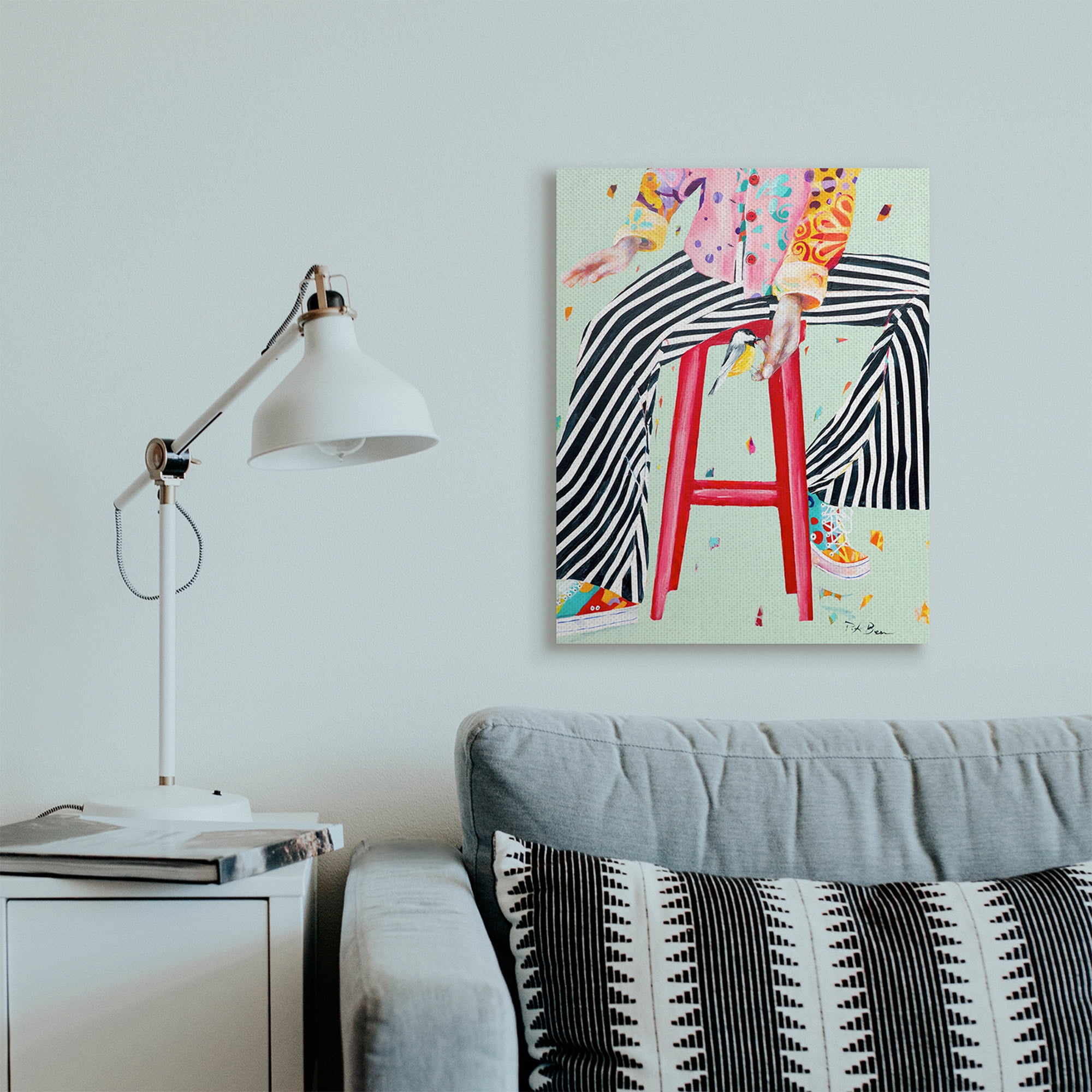 Stupell Industries Sitting On Stool with Bird Fun Expressive Fashion Canvas Wall Art, 24 x 30, Design by Pamela K. Beer