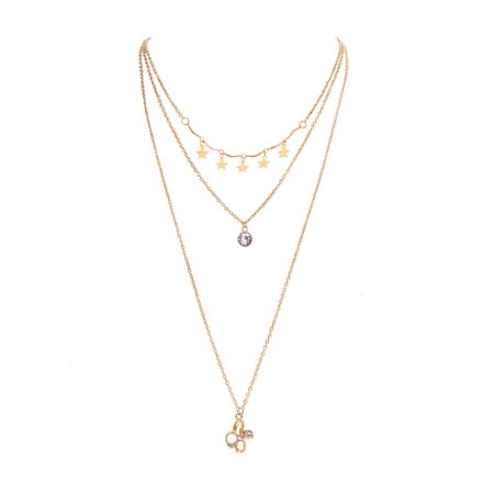 Gold 18 Triple Strand (Gold Layered Chain Necklace for Women Star Fashion Pendant Necklace Triple Strand Statement Necklace Womens)