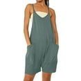thumbnail image 2 of Plus Size Wide Leg Solid Color Rompers,Women's Overalls Jumpsuit Casual Summer Plus Size Bib Pants Bottons Romper with Pockets Short, 2 of 6