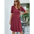 thumbnail image 3 of Women's Pleated V Neck Short Sleeve Tee Dress 95% Rayon 5% Spandex Comfortable Knee Length Casual Everyday Soft Feel, 3 of 17
