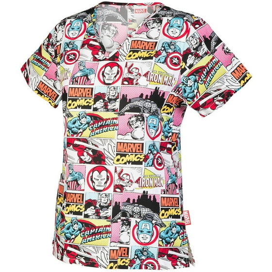 Marvel's "Invincible" Women's Printed VNeck Scrub Top
