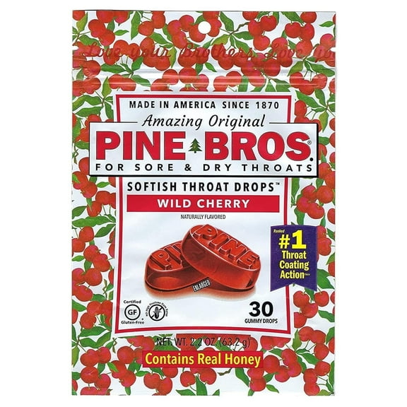 Pine Bros Wild Cherry Sore Throat Drops - 30 Drops (1 Pack)