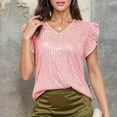 thumbnail image 2 of Kaemgyyd Women's Sequin Tops Cute Glitter Ruffle Cap Sleeves Blouses V Neck Glitter Sparkly Tunic Shirts for Party Evening Cocktail, 2 of 7