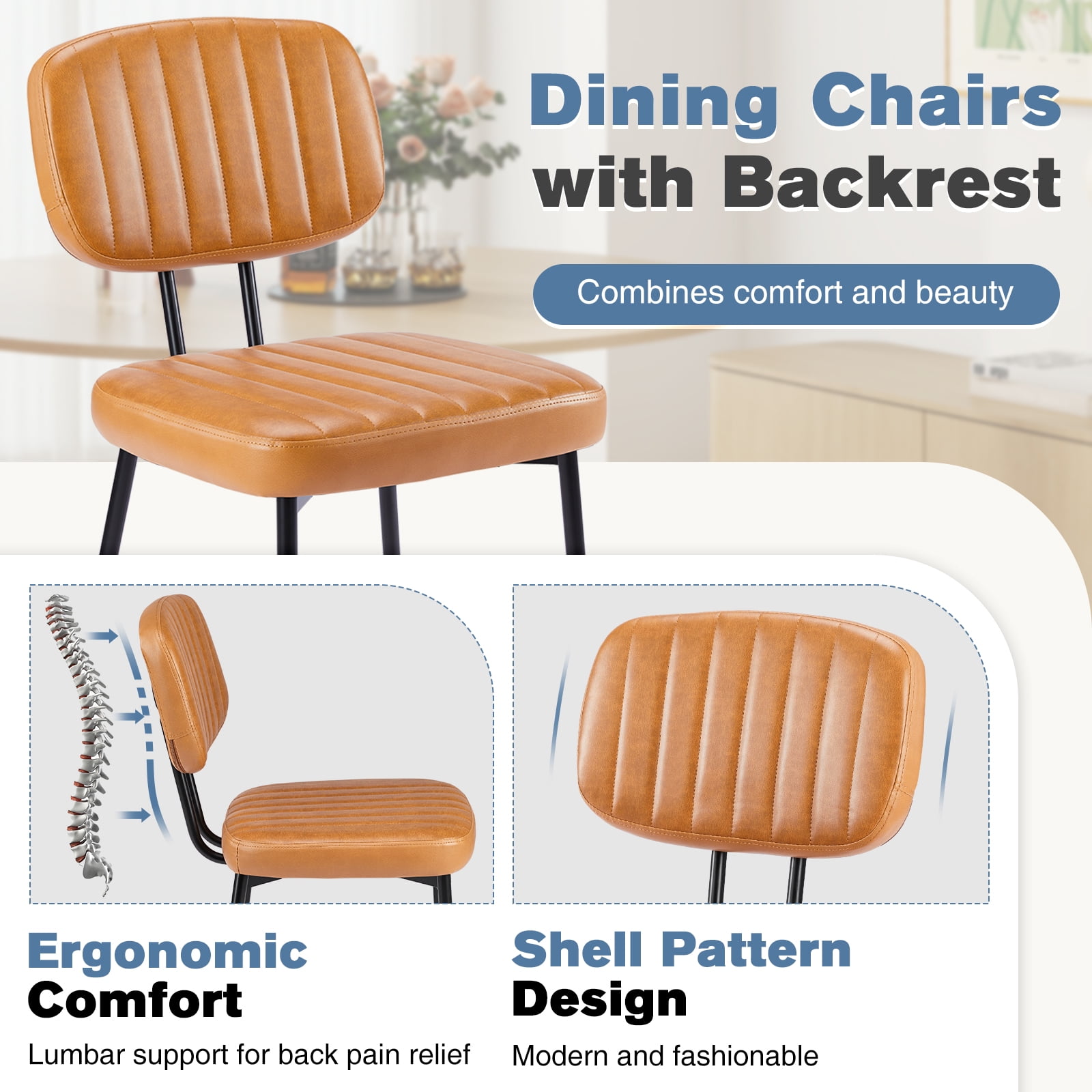CONCETTA Mid-century Modern Dining Chairs, Kitchen Chairs Set of 4, Brown