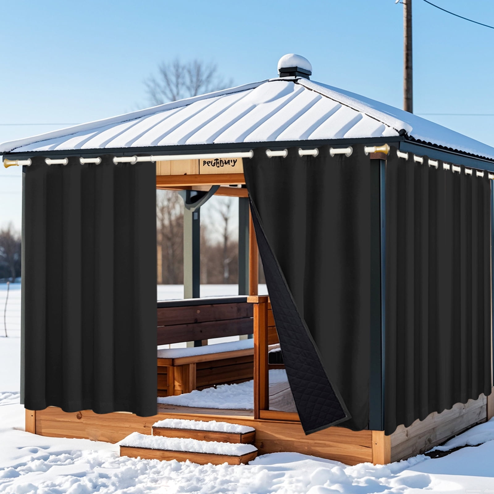 Lapalife Outdoor Curtain for Winter, 100% Blackout Waterproof Windproof Quilted Heavy Duty Curtain Cold Blocking Thermal Isolate for Living Room, Bedroom, 52"x 108", 1 Panel