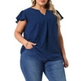 thumbnail image 2 of DARING DIVA Women's Plus Swiss Dots Notched Neck Ruffle Sleeve Top 3X Dark Blue, 2 of 6
