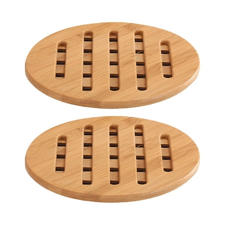 

2pcs Bamboo Heat Insulation Pad Thicken Anti-scalding Placemat Non-slip Pan Bowl Table Mat for Home (Round Large Size)