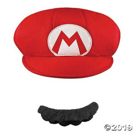 Mario Adult Hat And Mustache - Apparel Accessories - 1 Piece
