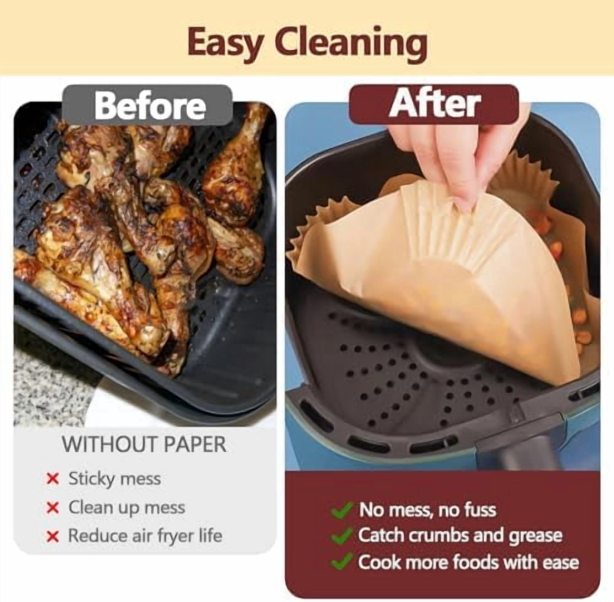 9 Inch Air Fryer Liners Disposable-200PCS Square Parchment Paper Liners,Heat Resistant & Non-Stick,Unbleached Liners for Air Fryer,Oven,Roasting,Baking,Microwave（Bottom is 8 Inch）