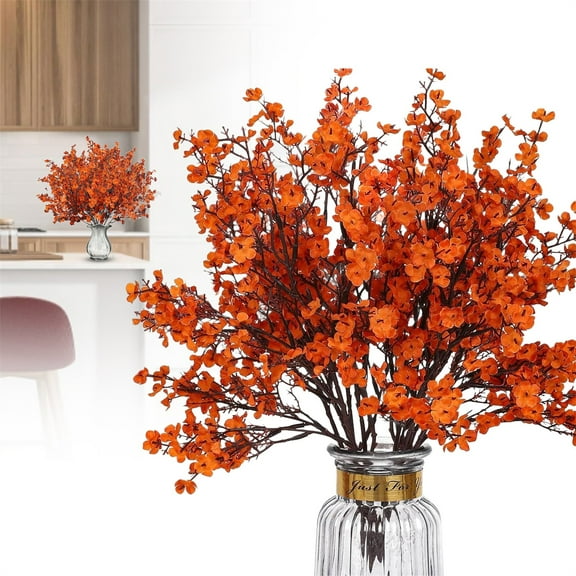 Artificial Baby's Breath Verdsylv Artificial Gypsophila Baby's Breath and Cherry Blossom Flowers with Stems, Faux Floral Arrangement for Home Decor, Wedding Centerpieces & Table Decorations, Orange2