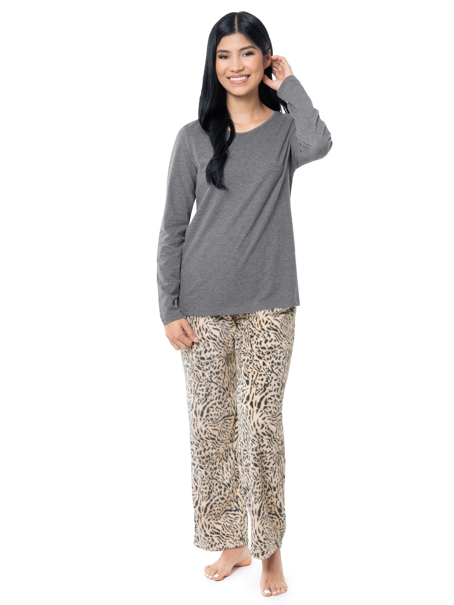 Fruit of the Loom Women's Beyond Soft Long Sleeve Top & Fleece Bottom Pajama Set, Sizes S-4X