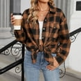 thumbnail image 4 of Tdoqot Womens Shackets Jackets- Soft Cotton Fall Fashion Casual Long Sleeve Plaid Flannel Shirt Brown Size L, 4 of 7