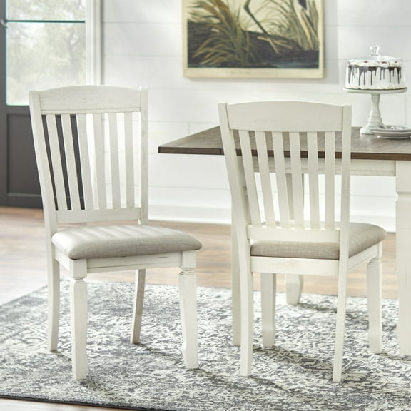 TMS Maryland Farmhouse Wood Dining Chair, Set of 2, Antique White/Gray
