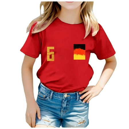 

Toddler Baby Boy Girl Summer Clothes Red-B 224 Children s European Cup Fashion Team Printed Short Sleeve Round Neck Top T Shirt Back To School Clothes 150