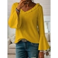 thumbnail image 3 of Womens Blouse Ruffle 3/4 Sleeve Tops V Neck Business Casual Blouses Shirts Spring Summer Outfits Yellow M, 3 of 4