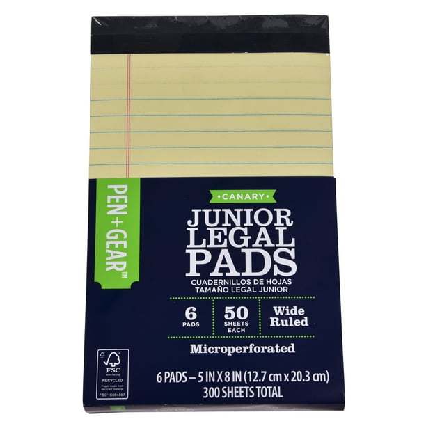 Pen + Gear Junior Legal Pad, Yellow, 5 in x 8 in, 50 Sheet, 6 Count