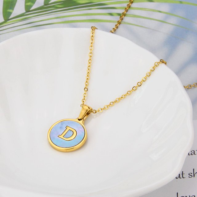 26 English Letters (A-Z) Necklace For Women Titanium Steel Stainless Steel Pendant Necklace Pearl Shell Oil Drop Necklace As Gift For Wife , Daughter, Friend
