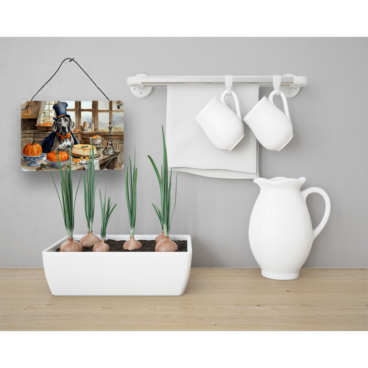 Weimaraner Fall Kitchen Pumpkins Wall or Door Hanging Prints 8 in x 12 in