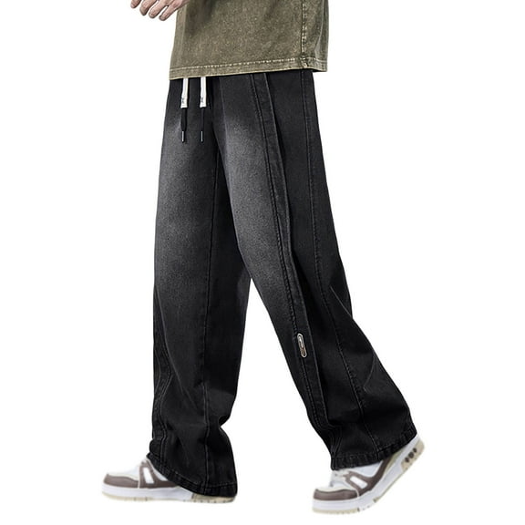 Youmylove Baggy Jeans For Men Stylish Spring Fall Casual Wide Leg Pants Stretch Jeans Drawstring Comfort Flex Waist Denim Pants Fashion Jeans Pants