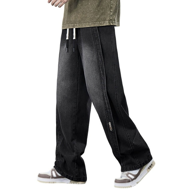 WEAIXIMIUNG Pantalon Habillé pour Homme Coupe Décontractée 42X29 Pantalon pour Homme de Printemps et d'Automne Décontracté Rétro Jambe Grand Micro Extensible à Cordon Design Style Jeans