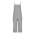 thumbnail image 7 of ibuvkizy Women's 2 Piece Linen Outfit Set,Sleeveless Adjustable Spaghetti Strap Camisole Tops+Elastic Waist Cropped Wide Leg Capri Pants with Pockets,Casual Loose Loungewear for Summer Beach, 7 of 7