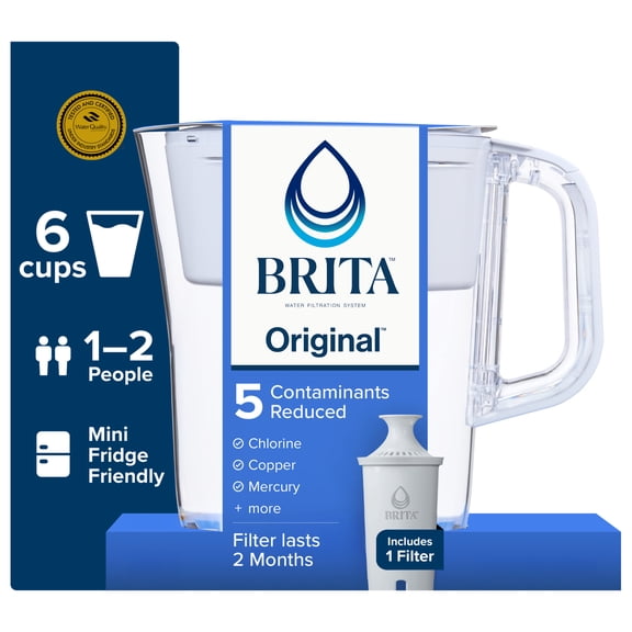 Brita Standard 6-Cup, White Plastic Water Filtration Pitcher
