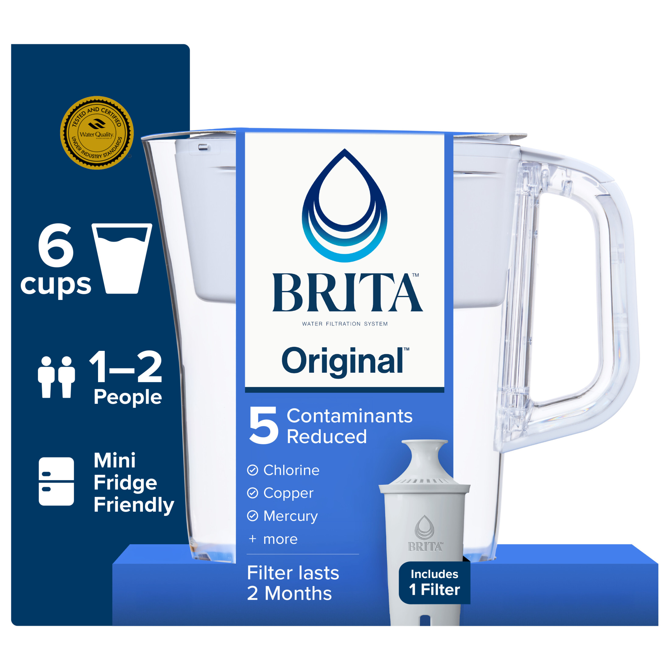 Brita Standard 6-Cup Water Filtration Pitcher, White photo 1