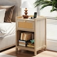 thumbnail image 5 of Duerer End Tables Set of 2 with Charging Station, Rattan Nightstand Bedside Table with Drawer for Bedroom, Side Tables for Living Room, Natural Oak, 5 of 9