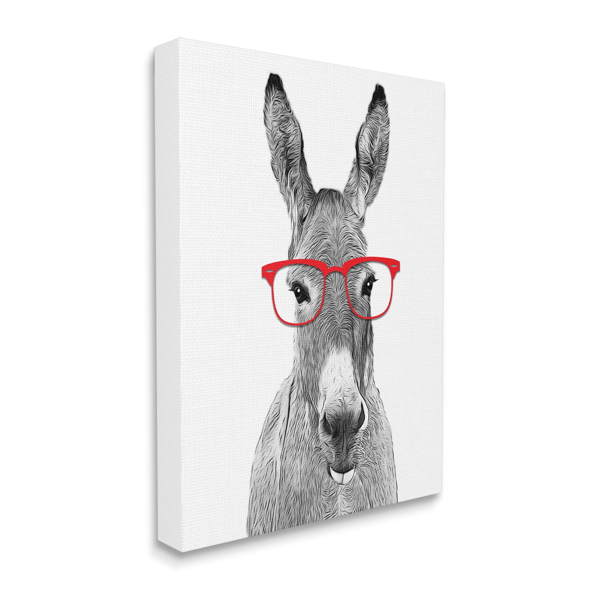 Stupell Industries Donkey In Red Eyeglasses Animal Animals & Insects Painting Gallery Wrapped Canvas Print Wall Art