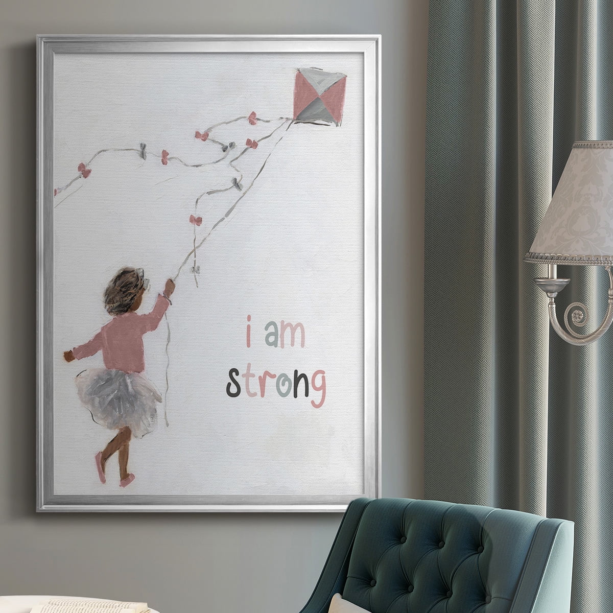 Girl Flying Kite Premium Framed Print - Ready to Hang