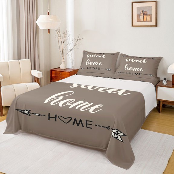 Feelyou Rustic Home Sweet Full Size Sheets for Adults Men Women, Arrow Quote Bed Sheets, Taupe, 4pcs
