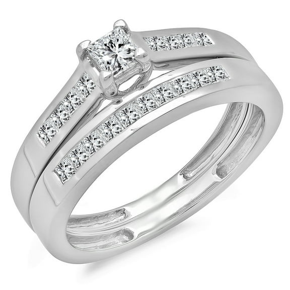 Dazzlingrock Collection 0.55 Carat (ctw)14k Princess Diamond Ladies Bridal Ring Engagement Matching Band Set 1/2 CT, White Gold, Size 6