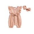 thumbnail image 2 of Beilxfa Baby Girl Clothes Outfits Infant Summer Bowknot Ruffle Sleeveless Jumpsuit Cotton Linen Newborn One-Piece Rompers with Headband, 2 of 8