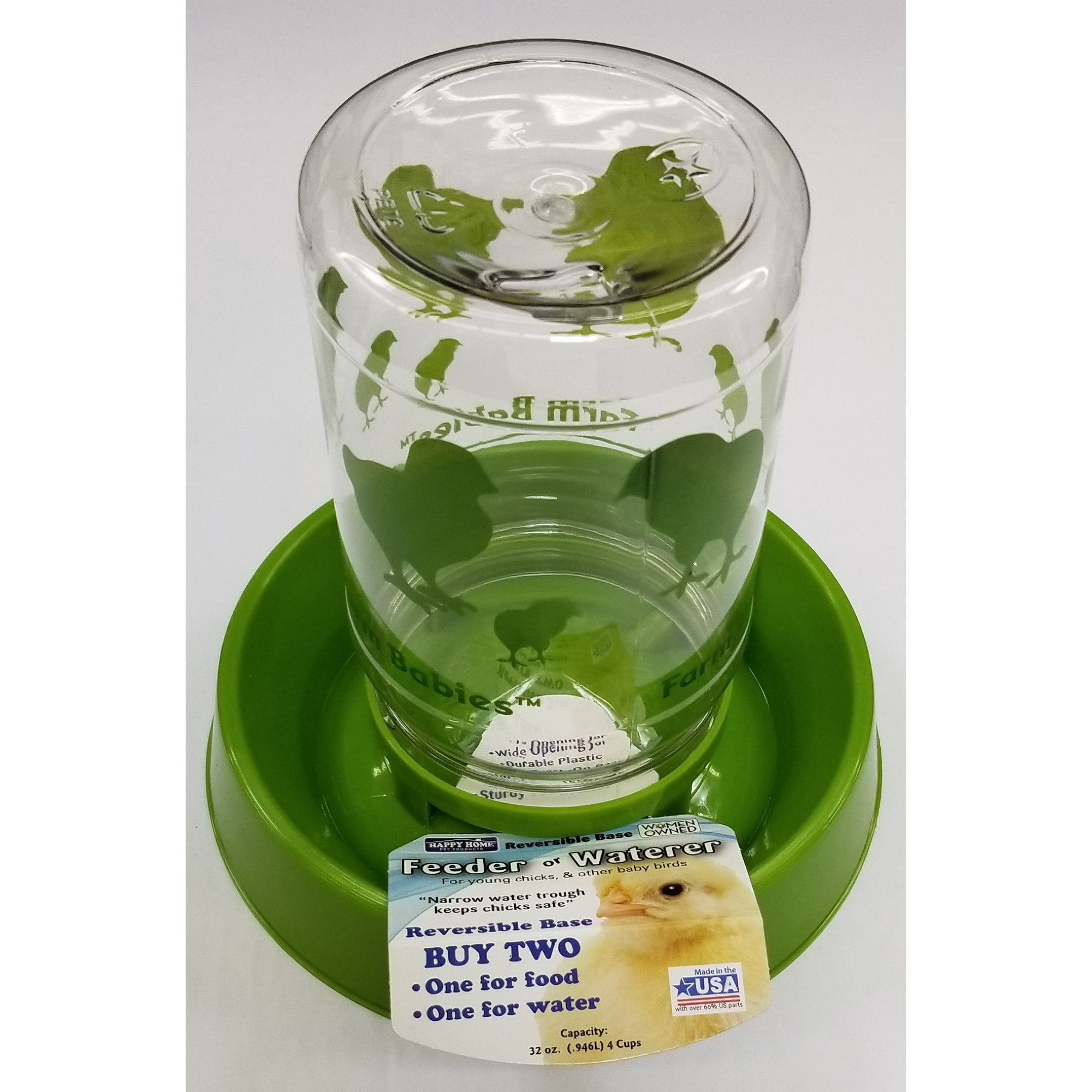 Lixit Happy Home Baby Chick Feeder and Waterer, BPA-Free Plastic, 32 oz, Green
